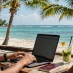 Russian citizen working remotely on a laptop in Bali.
