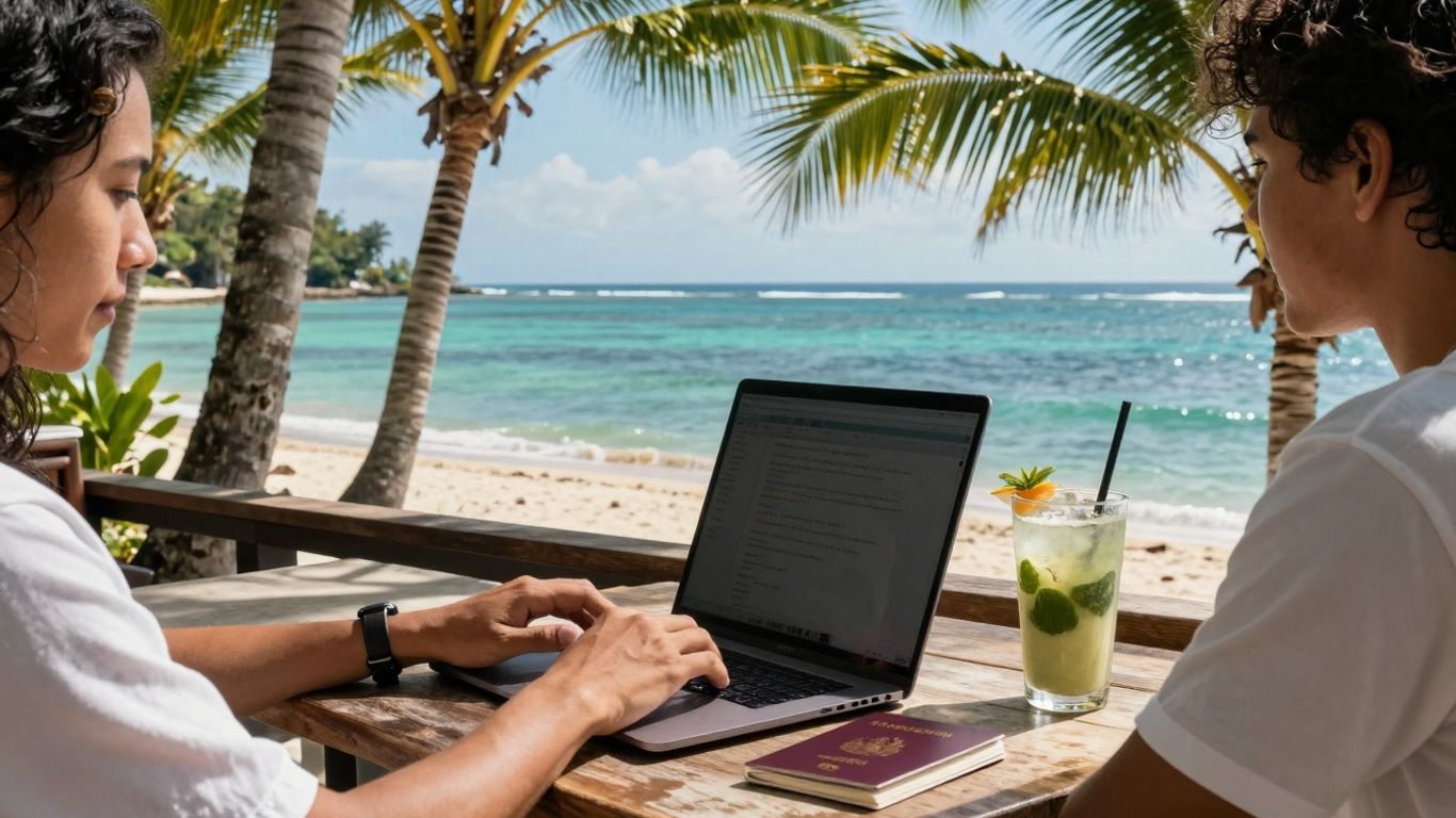 Russian citizen working remotely on a laptop in Bali.