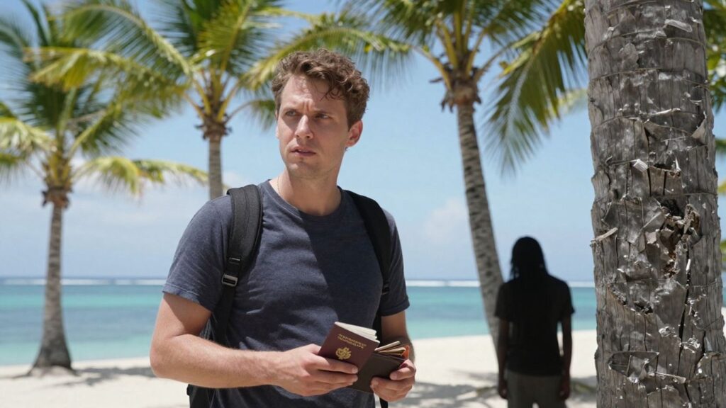 Russian tourist in Bali wary of scams on beach.