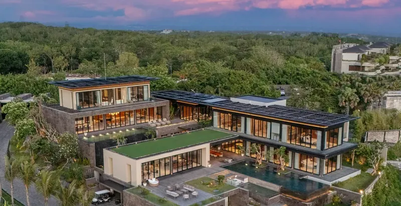 Aerial view of a villa compound in Uluwatu